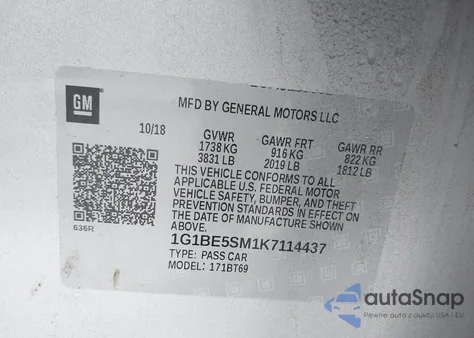 2019 Chevrolet Cruze Lt from USA, damaged, VIN 1G1BE5SM1K7114437
